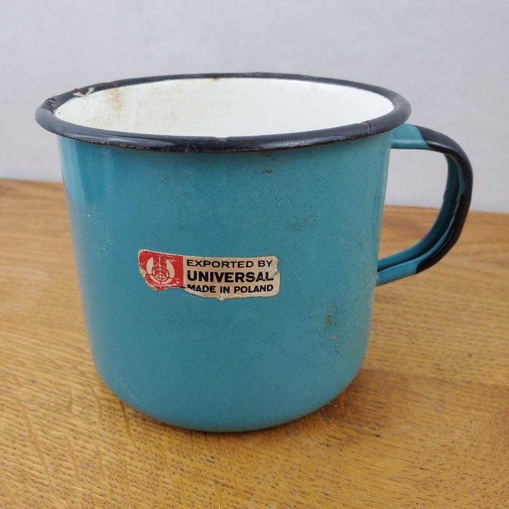 Blue Enamelware Cup Vintage Label Poland